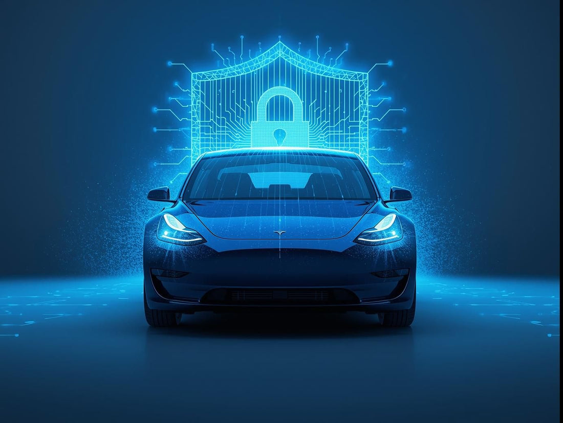 Tesla system with glowing blue digital overlay, representing private network installation.